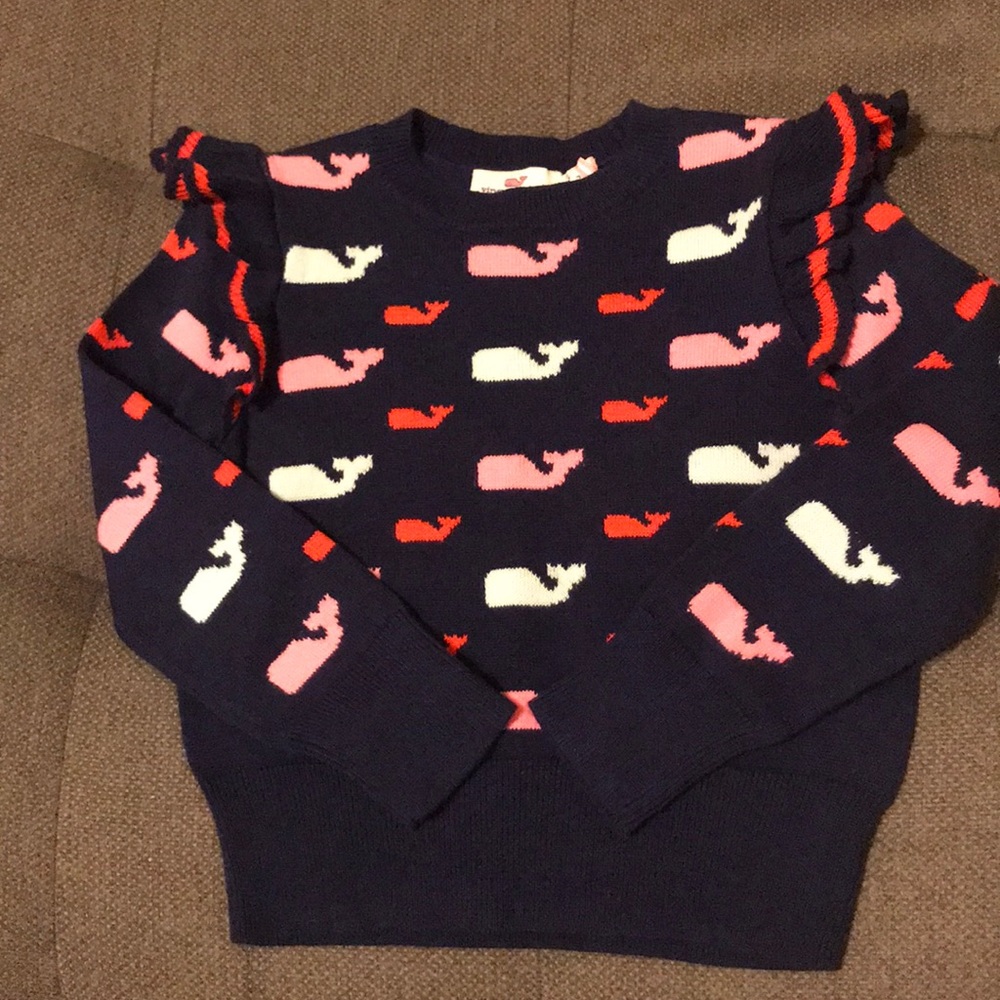 Vineyards Vines Allover Whale Ruffle Sweater Girls